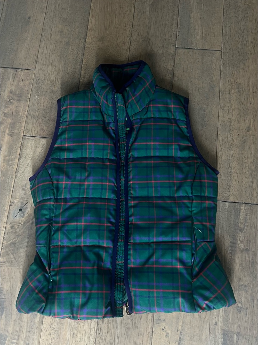C. Wonder Green Plaid Quilted Puffer Vest